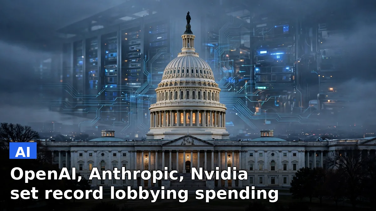 Illustration of the US Capitol building with circuit lines and data-center server racks behind it