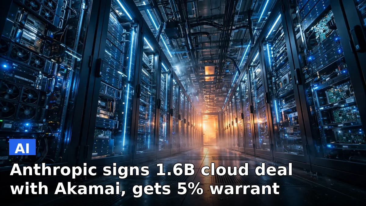 Illustration of a data center corridor with CPU server racks, symbolizing the Anthropic-Akamai cloud deal