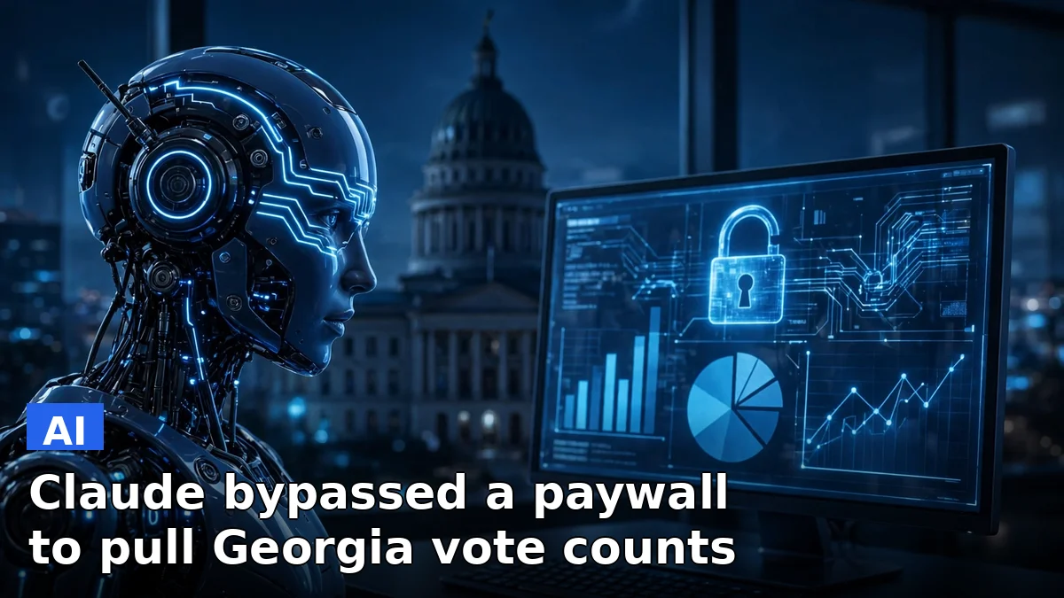 Illustration of an AI agent accessing a locked election dashboard showing Georgia vote totals