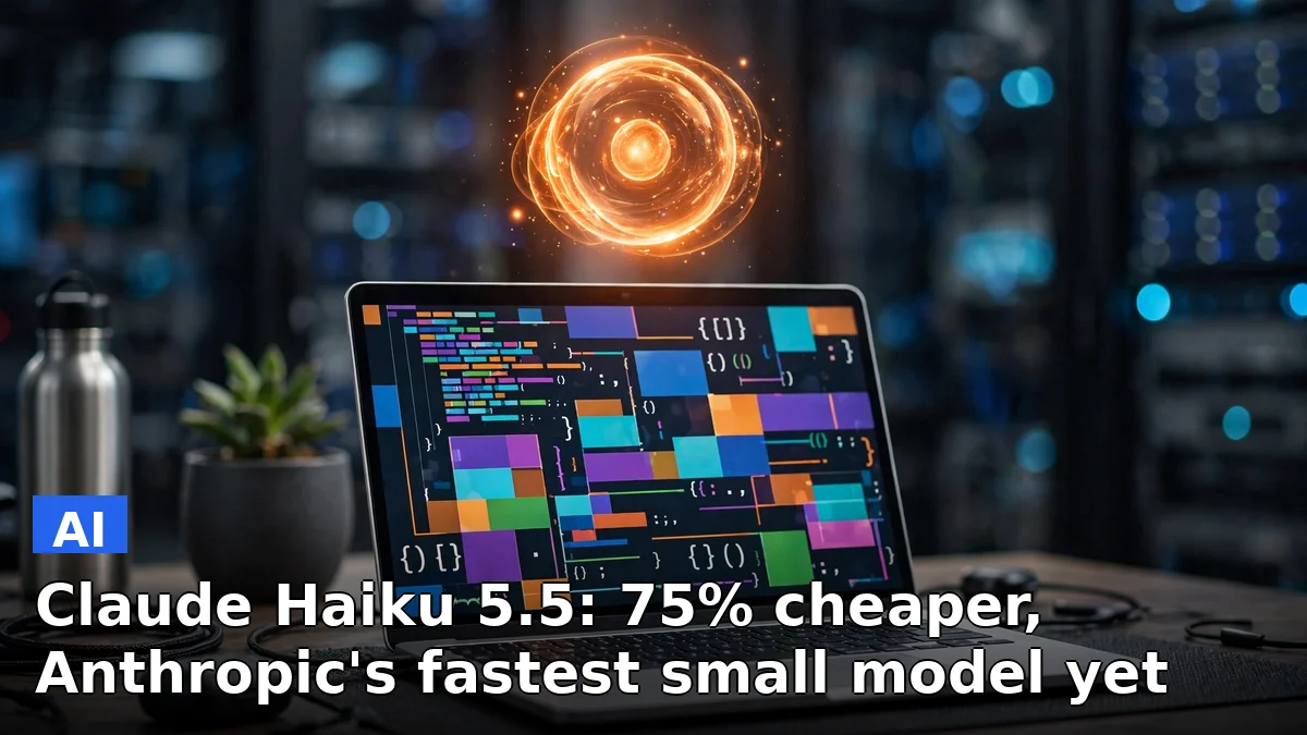 Illustration of a laptop screen running code with an AI assistant interface, symbolizing Anthropic's new fast Claude Haiku 5.5 model
