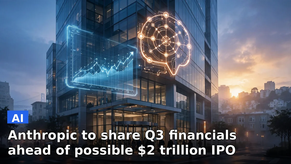 Abstract illustration of a rising financial chart beside an AI chatbot symbol, representing Anthropic's investor briefing ahead of a possible IPO