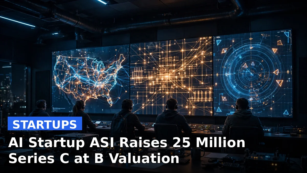 Illustration of an AI control room monitoring air traffic, power grids and military systems, representing ASI's $325 million Series C funding