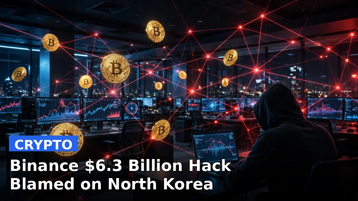 A dark digital illustration of a cryptocurrency exchange under attack, with glowing coins and network lines