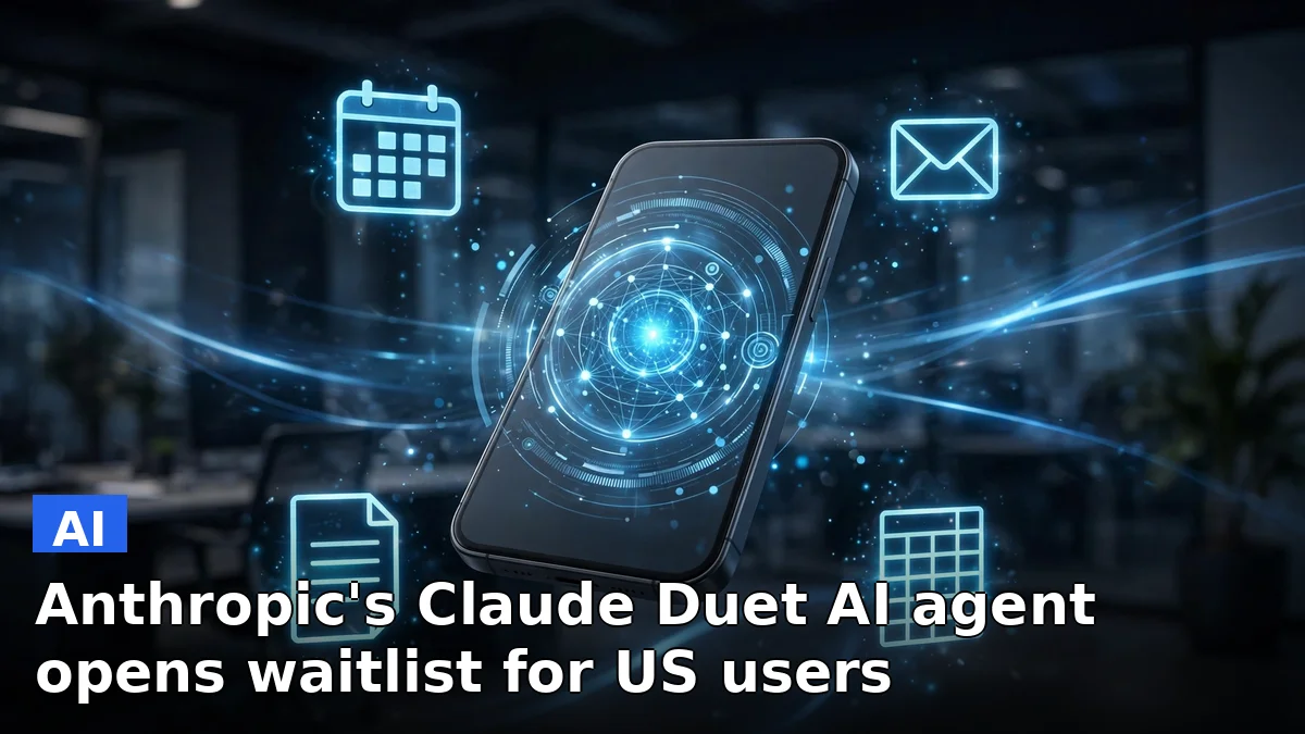 Illustration of a smartphone showing a proactive AI agent app surrounded by workplace app icons