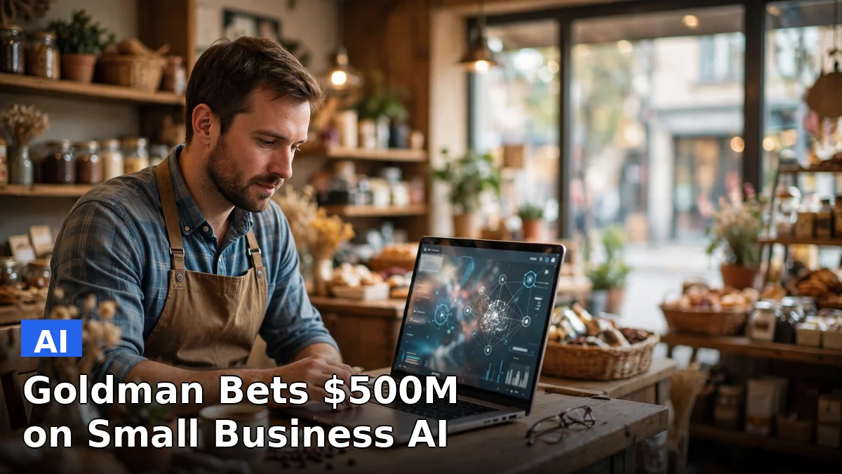 A small business owner reviewing AI tools on a laptop inside a neighborhood shop