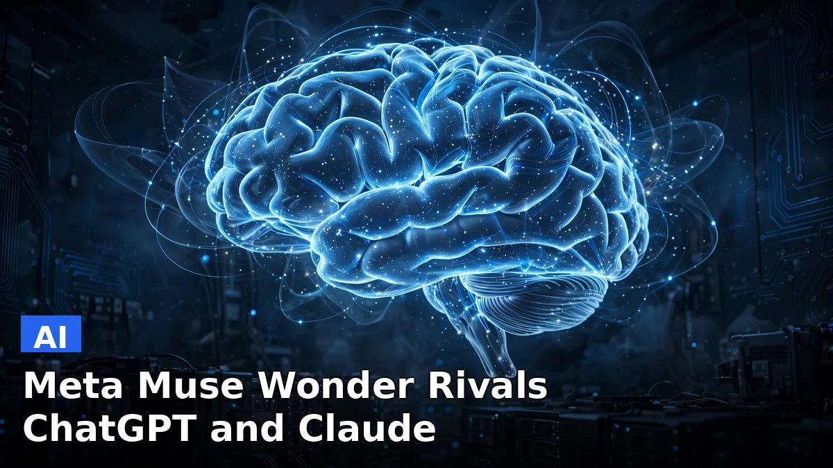 A glowing abstract AI brain made of light trails, illustrating Meta's Muse Wonder model launch