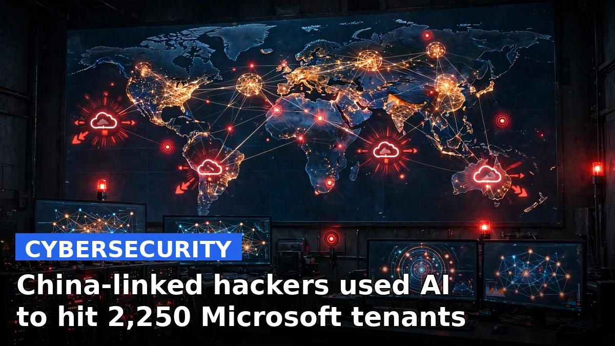 Illustration of a dark hacker operations room with AI agents attacking cloud servers worldwide