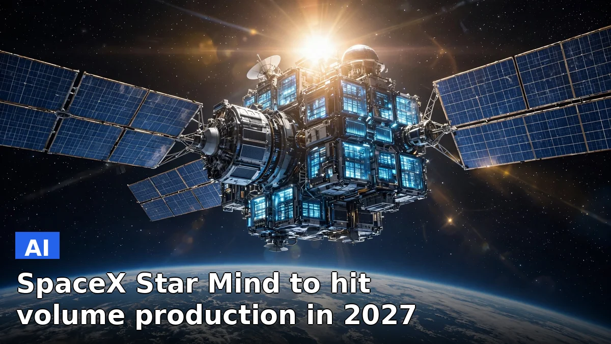 An AI satellite with solar panels orbiting Earth, representing SpaceX and Nvidia's Star Mind orbital computing project