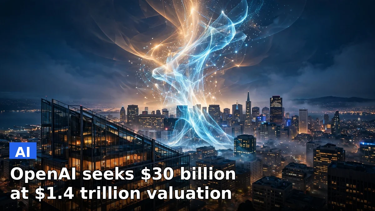 Abstract illustration of a glowing $1.4 trillion valuation figure rising over a city skyline at night