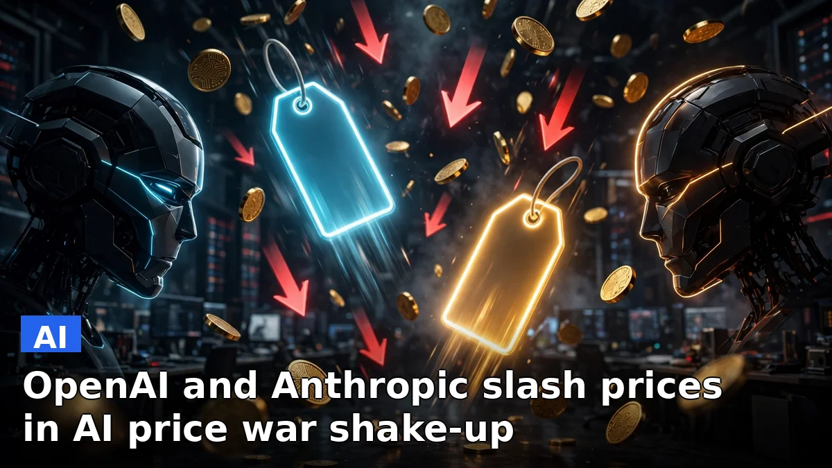 Illustration of falling AI model prices with OpenAI and Anthropic racing to cut costs