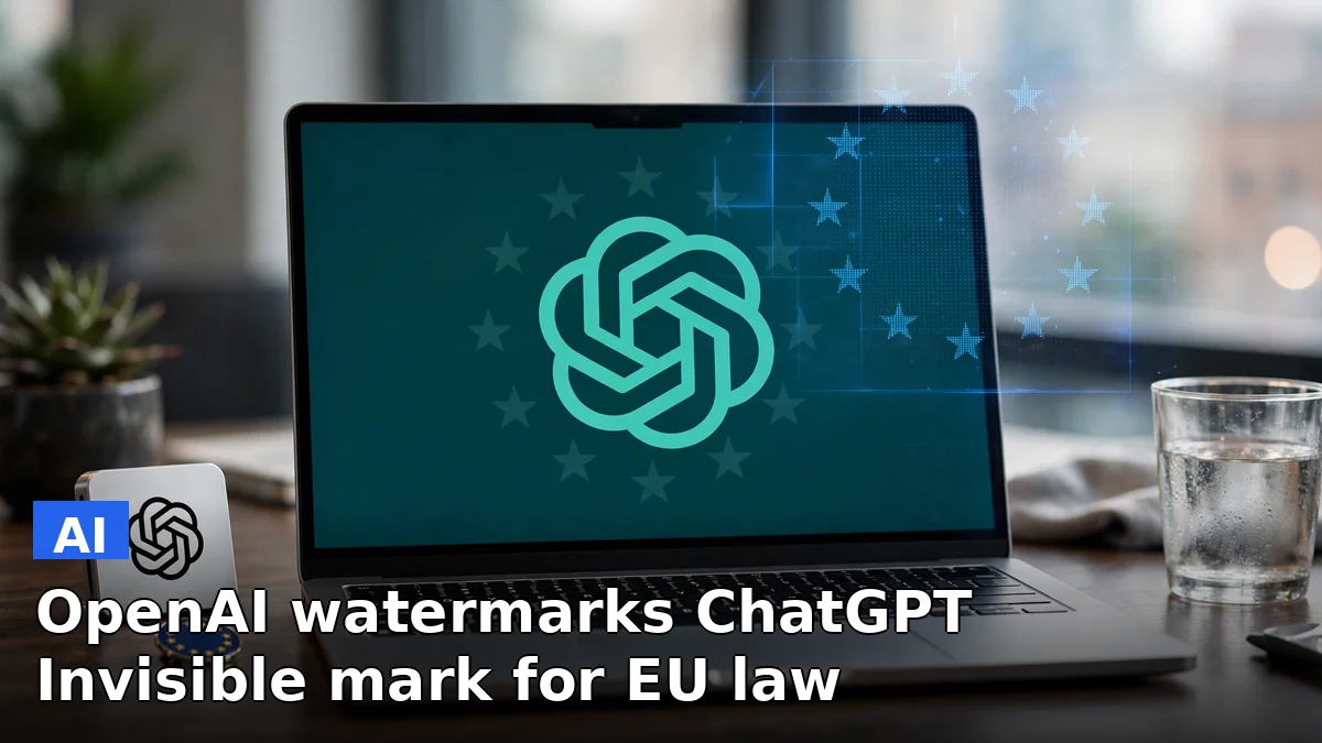 Abstract illustration of ChatGPT text marked with a hidden digital watermark pattern under EU AI Act rules