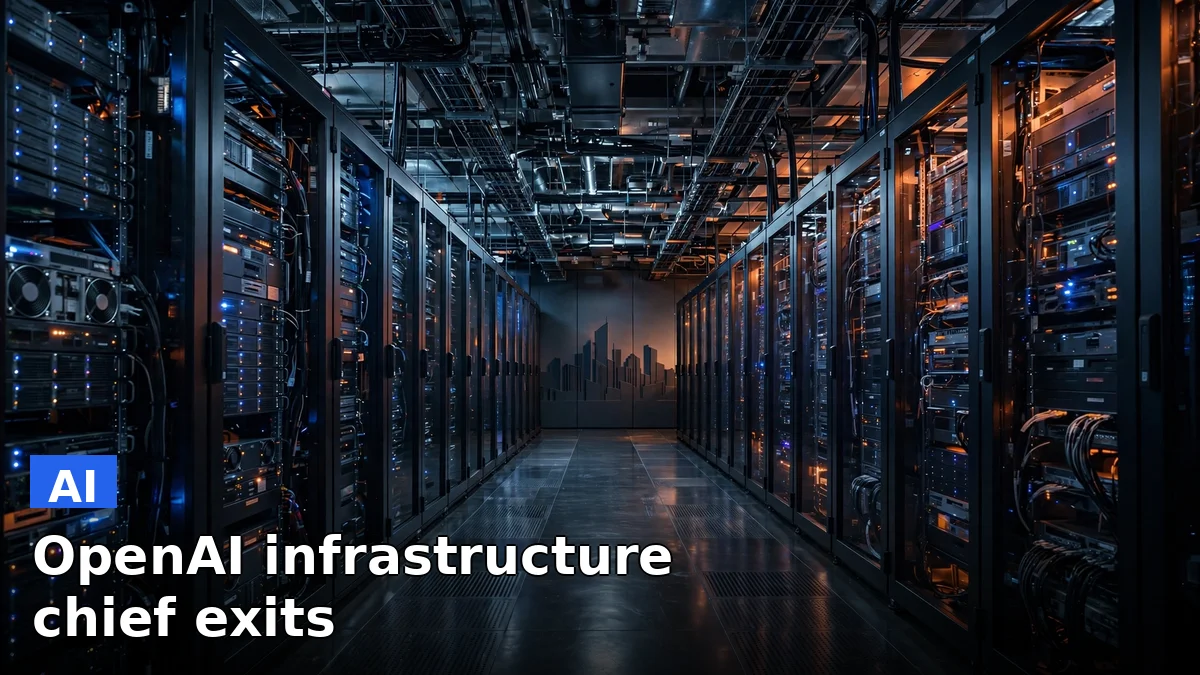 OpenAI logo beside a large AI data center complex with server racks