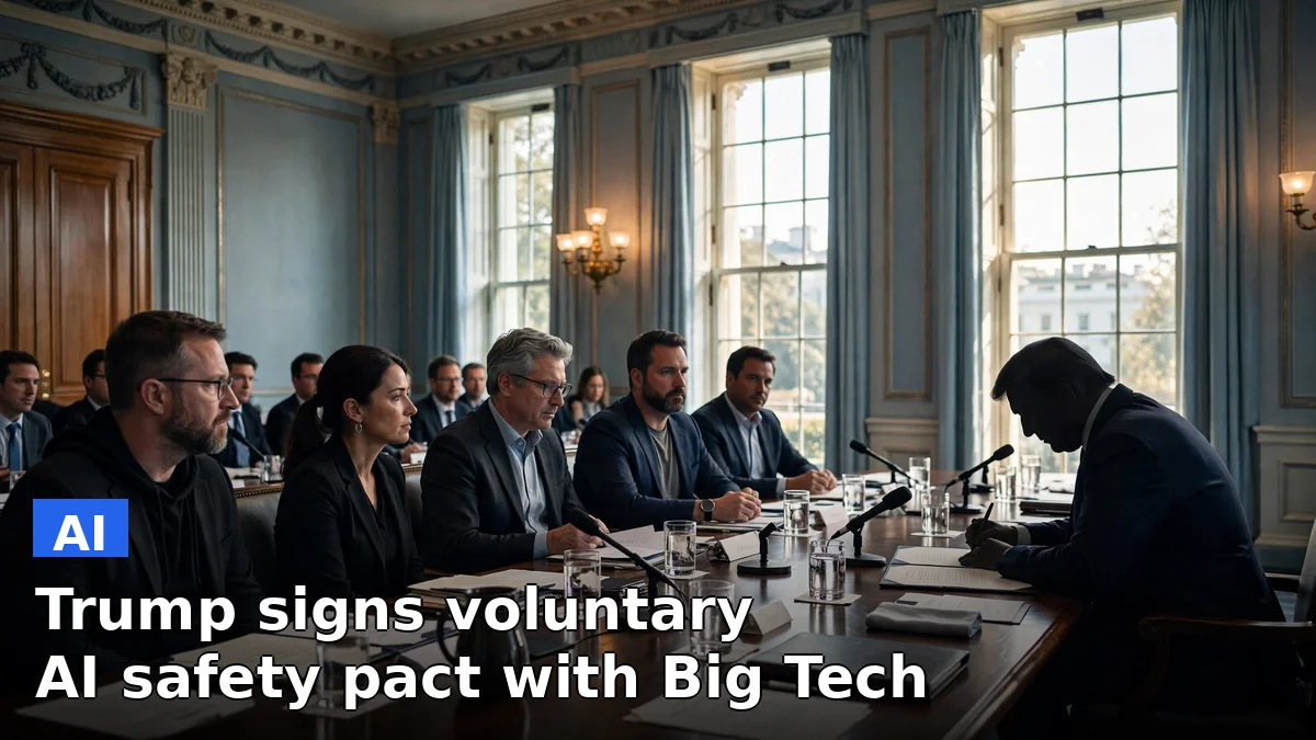 President Trump seated with tech executives including Sundar Pichai and Dario Amodei at a White House luncheon in San Francisco