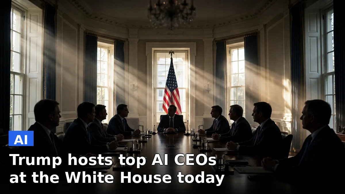 Illustration of the White House hosting a meeting of top AI company executives