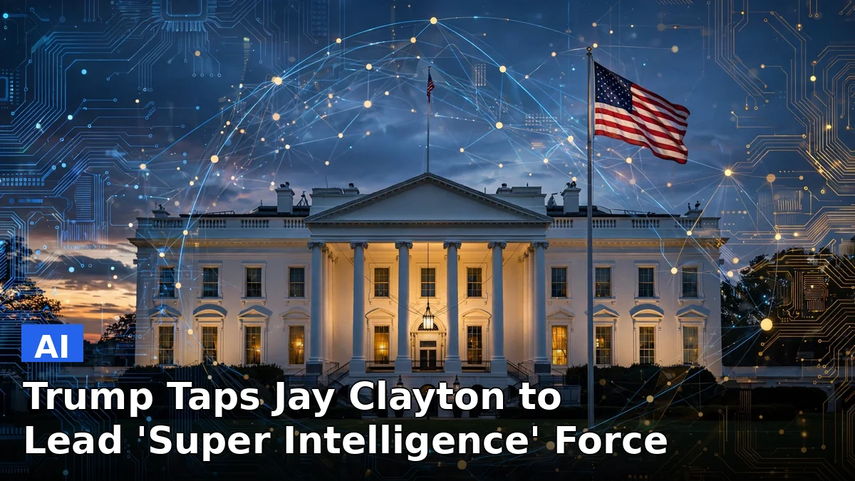 The White House at night under a starry sky, with a glowing digital neural network fading over the building